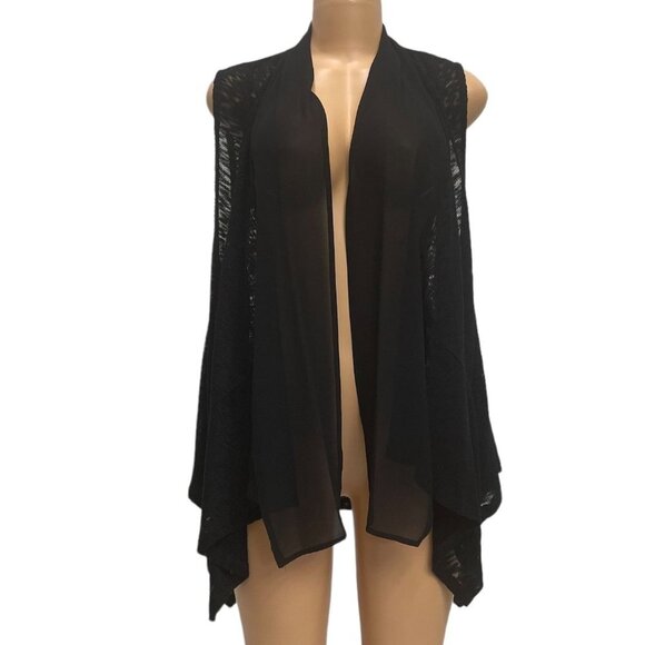 John Paul Richard Women's Black Vest Knit Cover Open Front Uneven Hem Size M - Picture 2 of 10